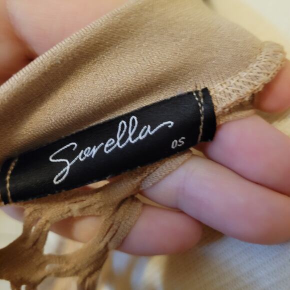 Sarella Mesh Long Sleeve Mini Dress Wide Neck Beige Size 0 Stretchy - Picture 7 of 7